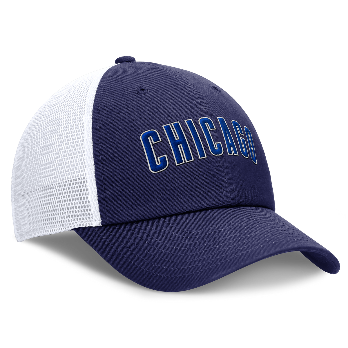 Chicago Cubs Nike Blue/White "CHICAGO" Meshback Adjustable Hat product image 3, provided for visual reference and product