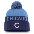 Chicago Cubs Nike Navy/Valor Blue Winter 2024 Pom Knit Hat product image 1, provided for visual reference and product detail