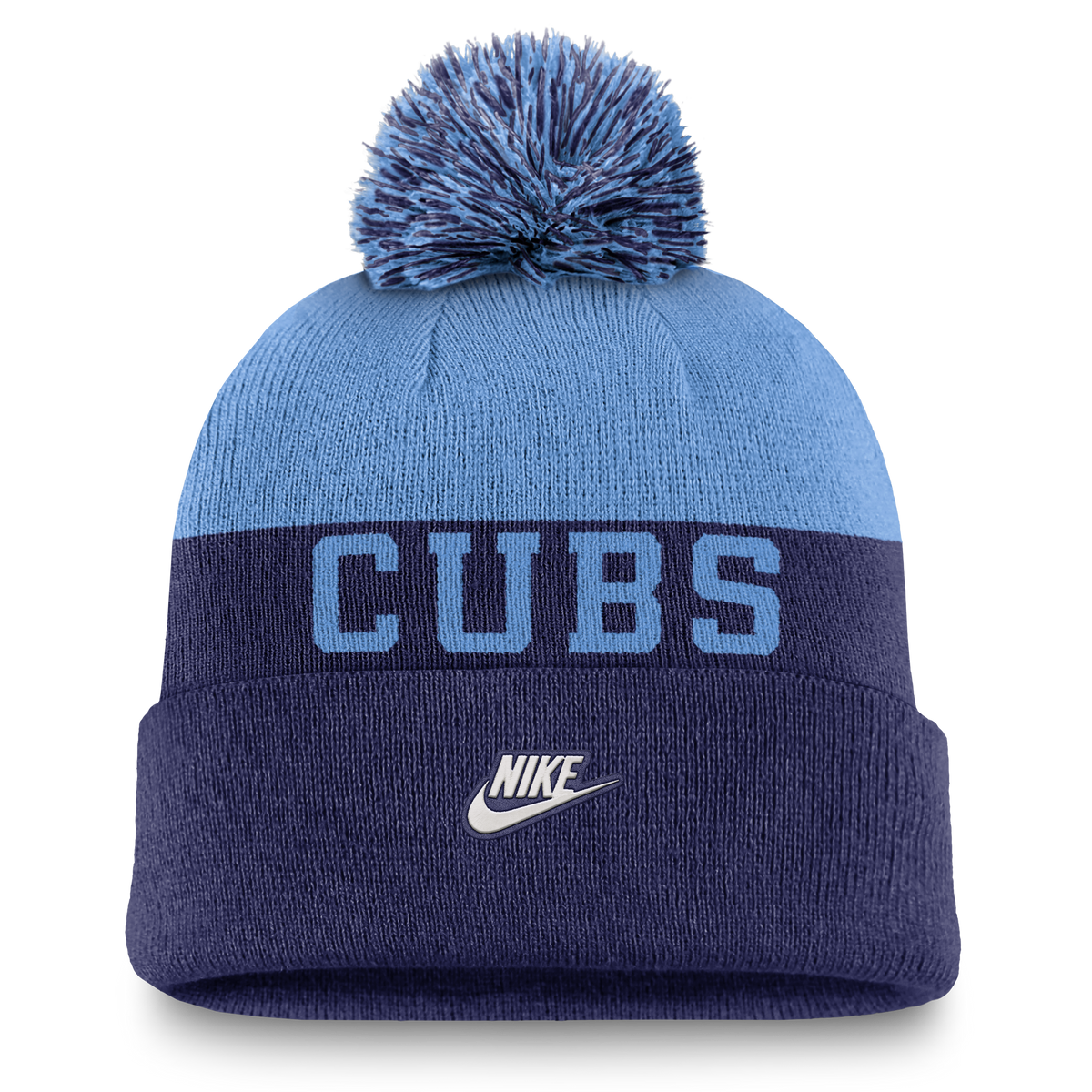 Chicago Cubs Nike Navy/Valor Blue Winter 2024 Pom Knit Hat product image 2, provided for visual reference and product detail