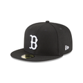 Boston Red Sox New Era Black On White 59Fifty Fitted Hat product image 1, provided for visual reference and product detail