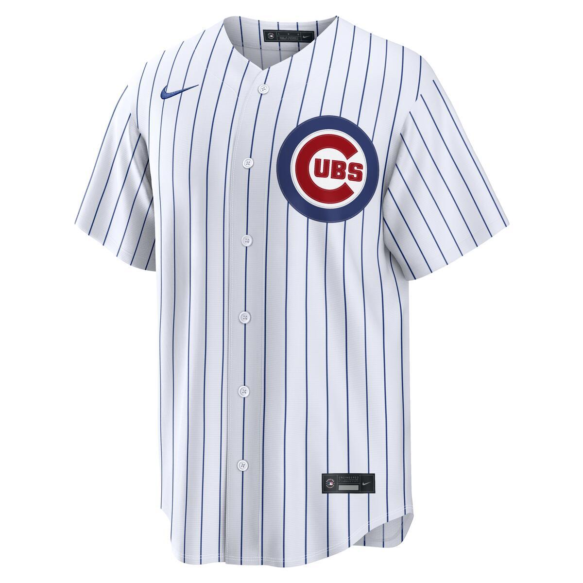 Nico Hoerner Chicago Cubs Nike Home Replica Pinstripe Jersey product image 2, provided for visual reference and product