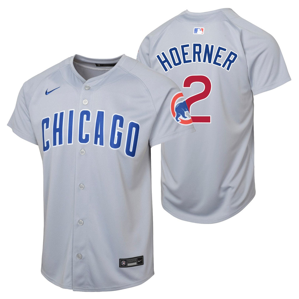 Nico Hoerner Chicago Cubs Nike Youth Road Grey Limited Jersey product image 1, provided for visual reference and product