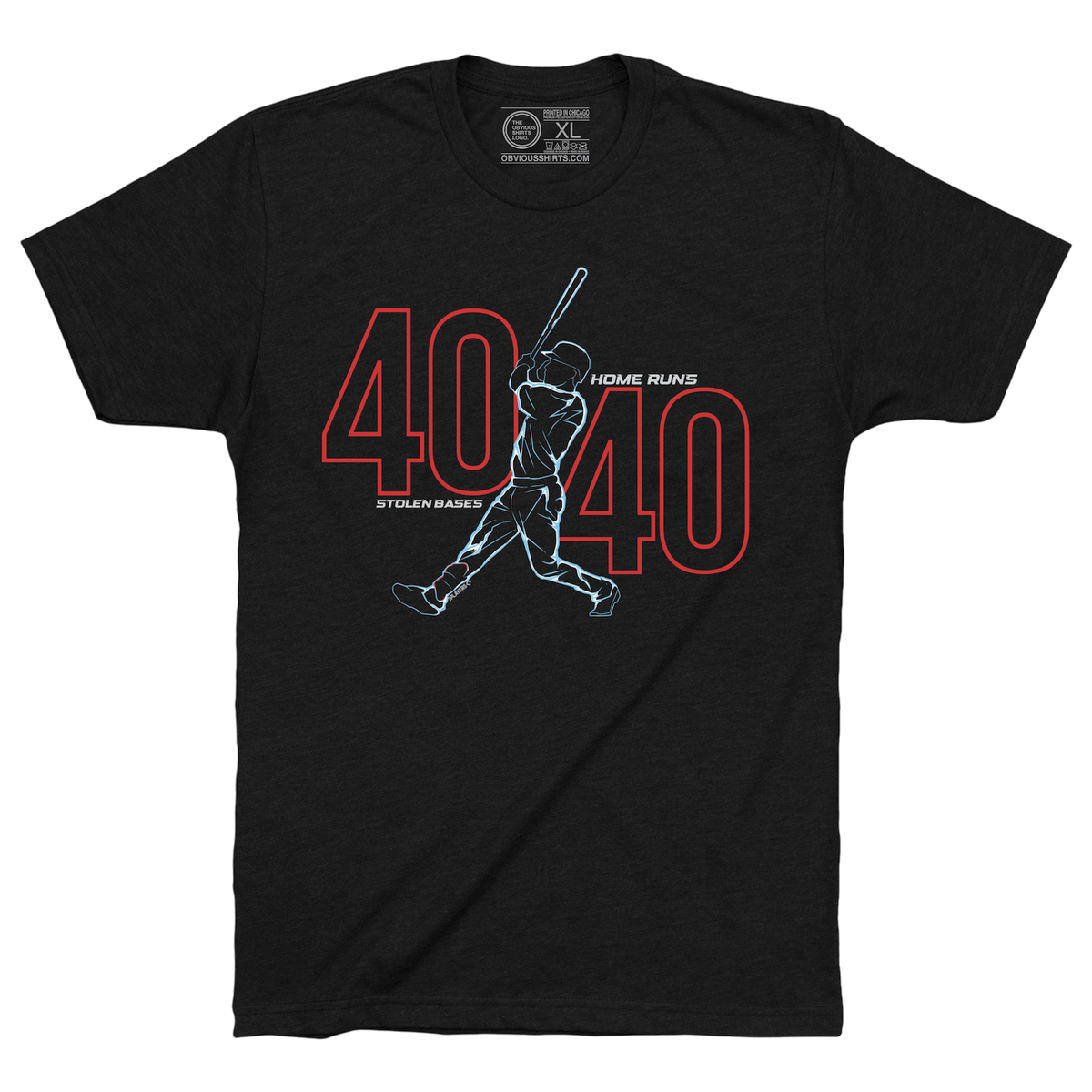 PCA 40/40 T-Shirt by Obvious Shirts - 40 Home Runs 40 Stolen Bases product image 1, provided for visual reference and