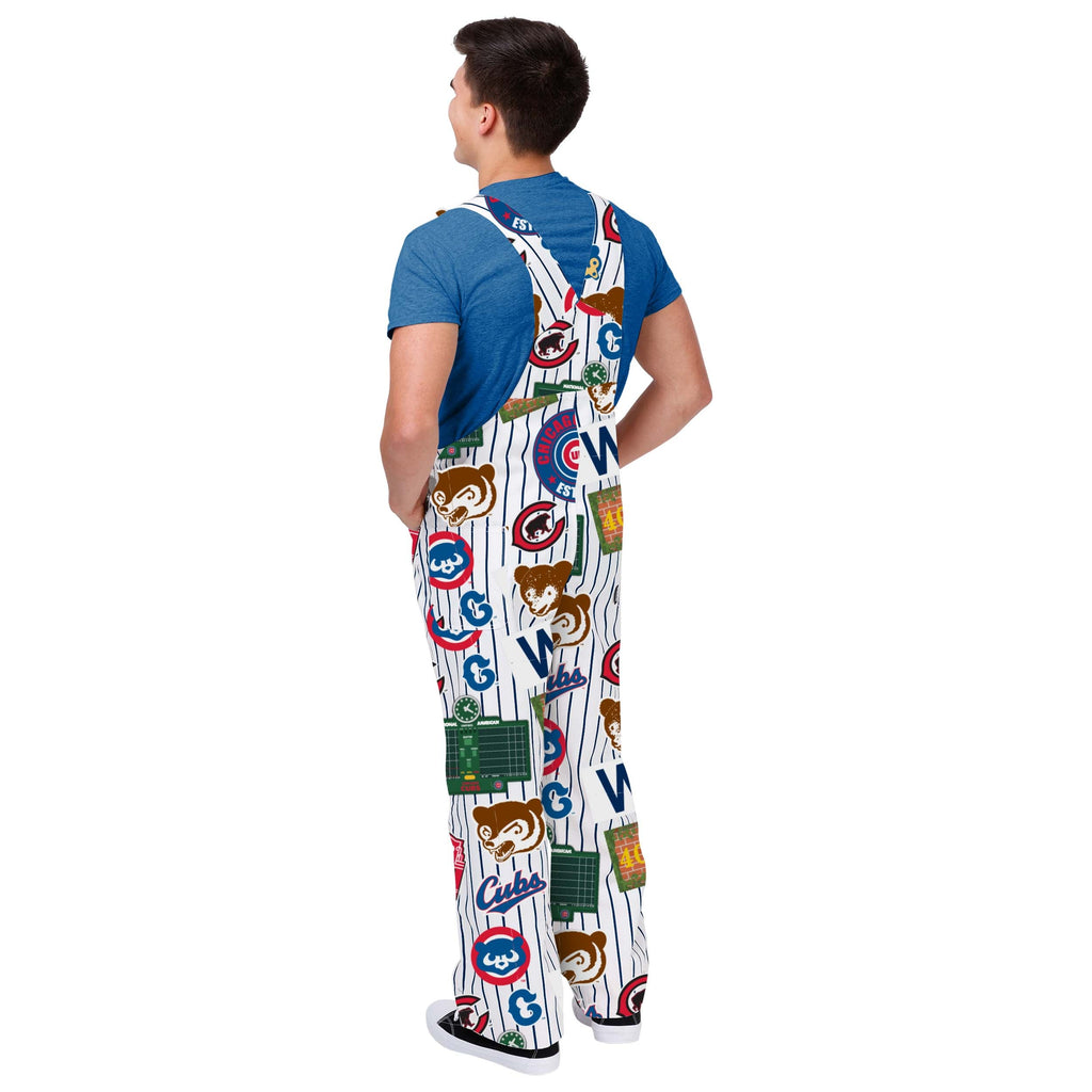 Chicago Cubs Retro Logos All Over Overalls product image 2, provided for visual reference and product detail review