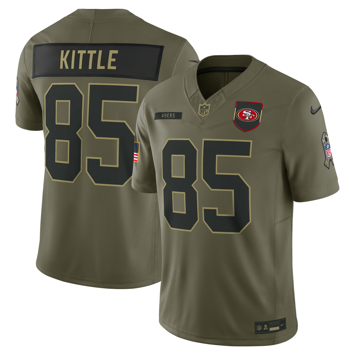 San Francisco 49ers George Kittle Nike 2025 Salute to Service Limited Jersey-Olive for Men product image 3, provided for