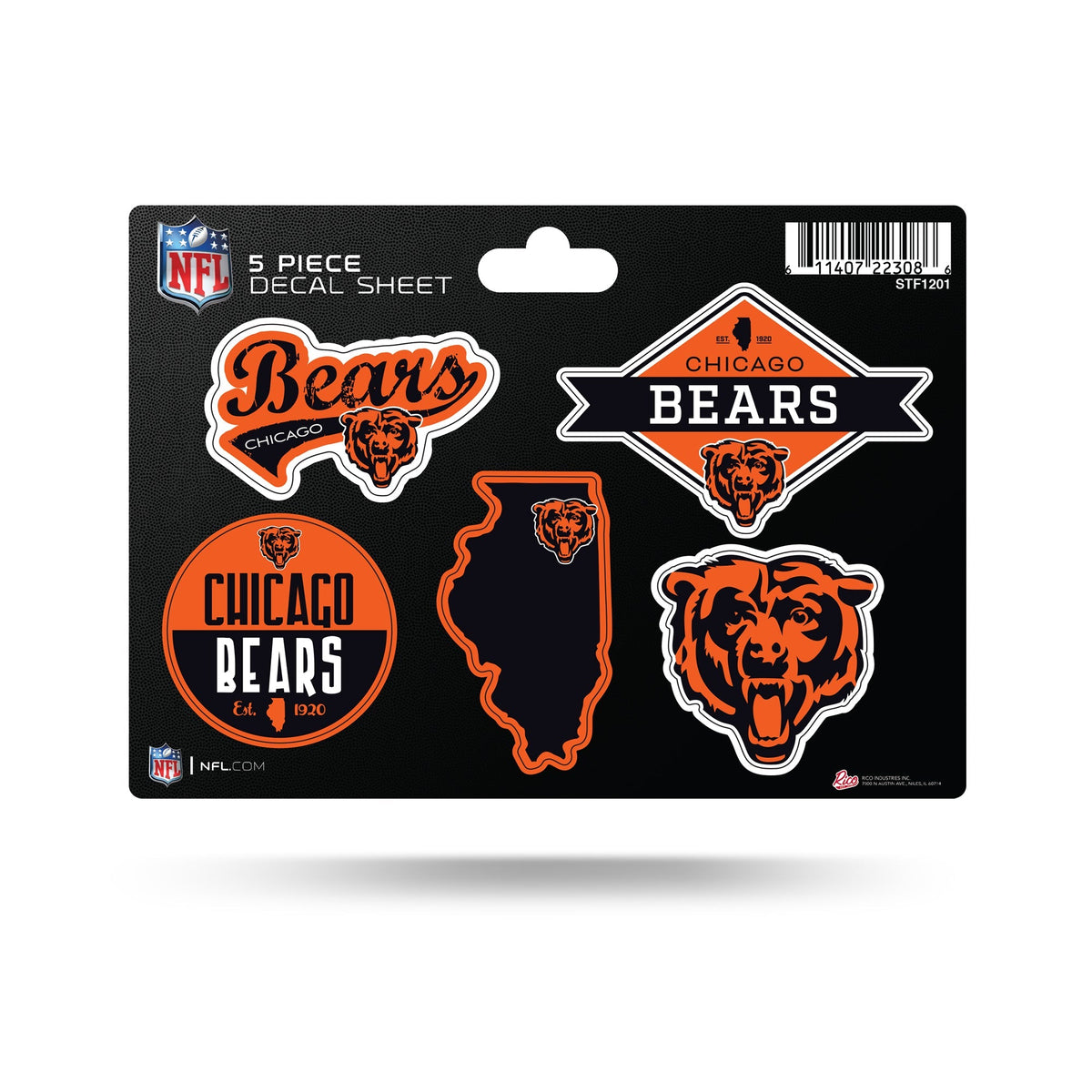 Chicago Bears 5 Piece Decal Sheet product image 1, provided for visual reference and product detail review