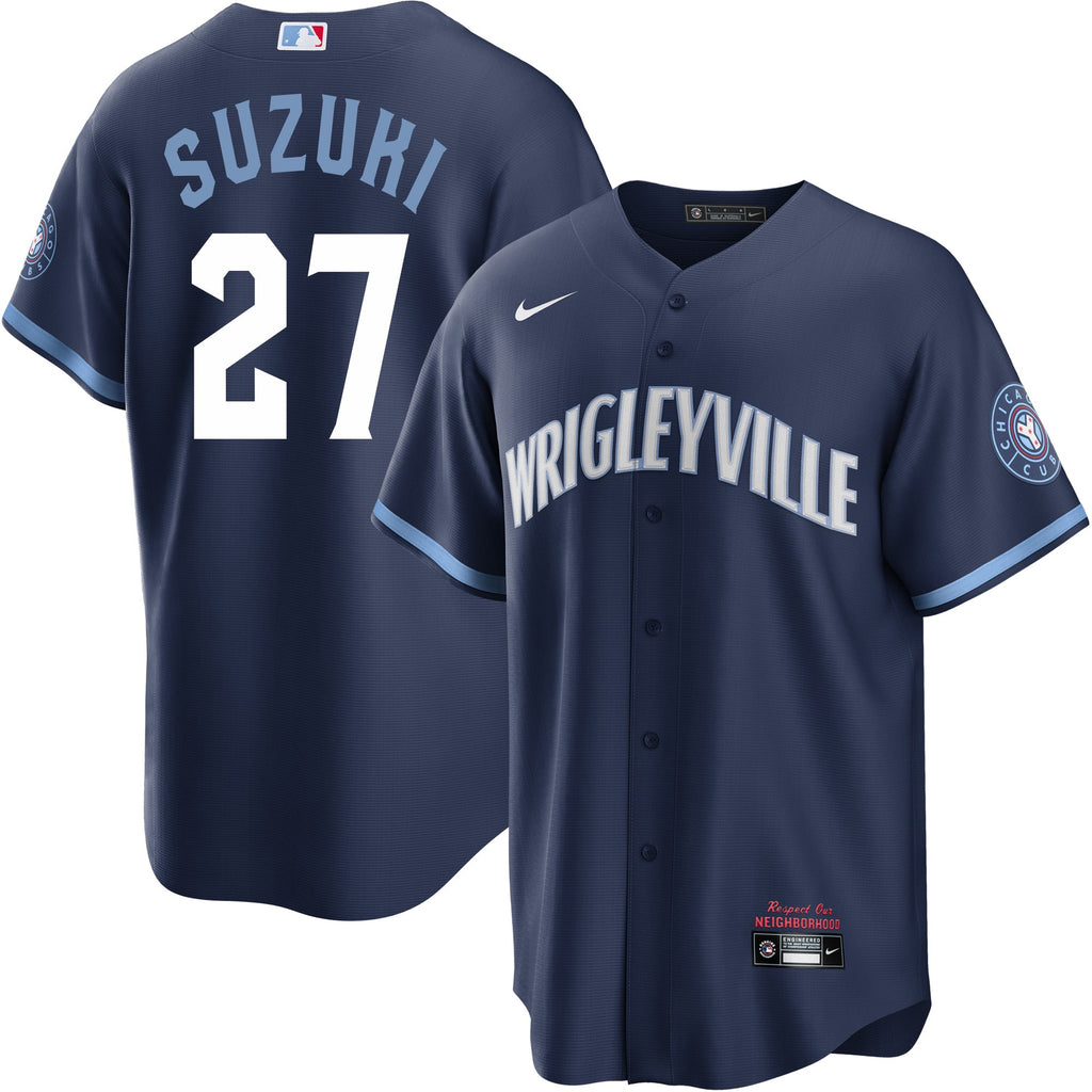 Seiya Suzuki Chicago Cubs City Connect Wrigleyville Nike Men Replica Jersey product image 1, provided for visual reference