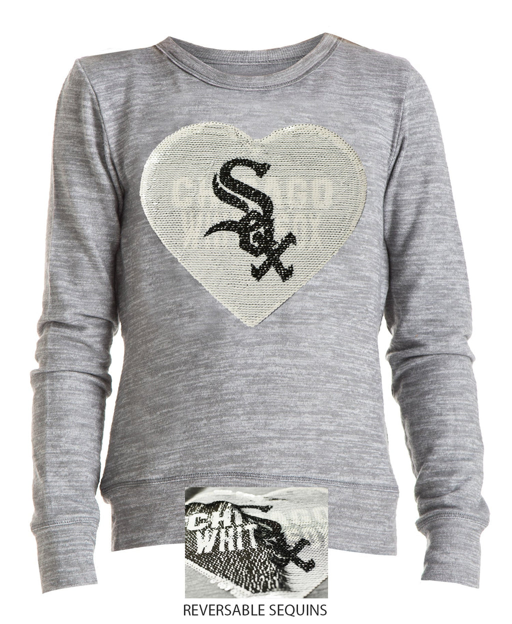 Chicago White Sox Youth Grey Space Dye Knit Pullover w/ Current Logo Sequin Art product image 5, provided for visual