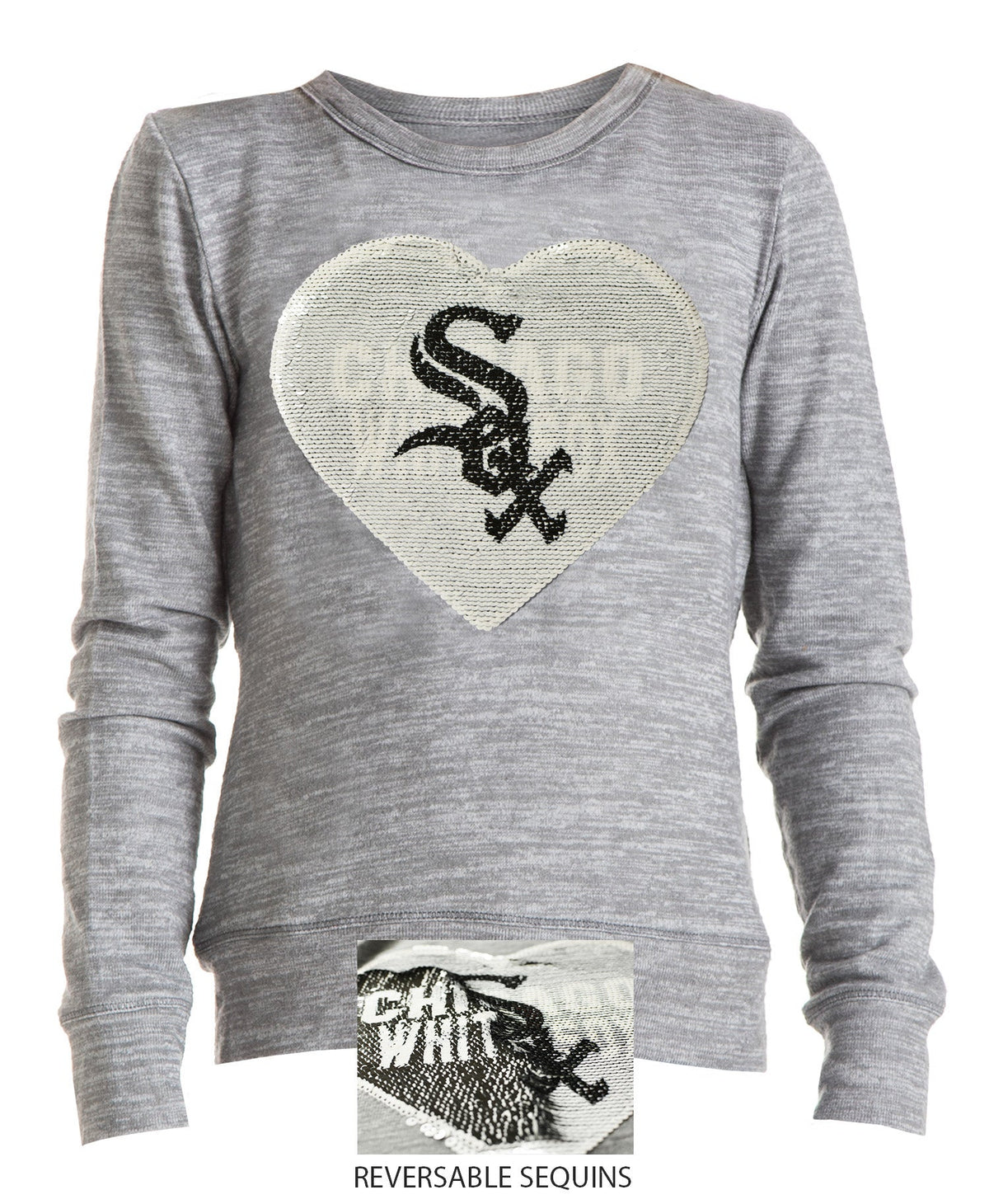 Chicago White Sox Youth Grey Space Dye Knit Pullover w/ Current Logo Sequin Art product image 6, provided for visual