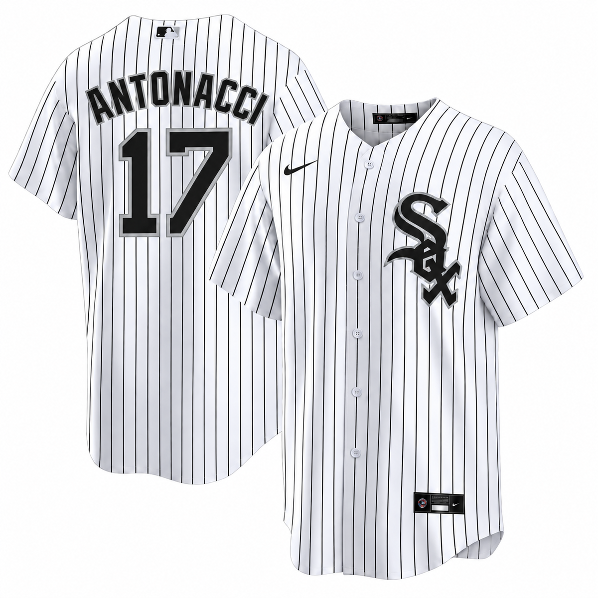 Sam Antonacci #17 Chicago White Sox Nike Men Home White Pinstripe Jersey product image 1, provided for visual reference and