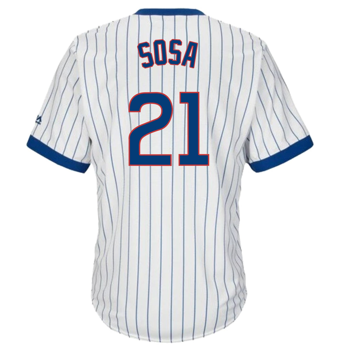 Sammy Sosa Chicago Cubs Cooperstown White Pinstripe V-Neck Home Men Jersey product image 2, provided for visual reference