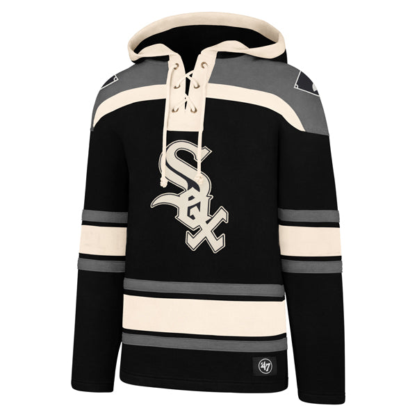 Chicago White Sox Black/Grey Current Logo Lacer Hoodie product image 1, provided for visual reference and product detail