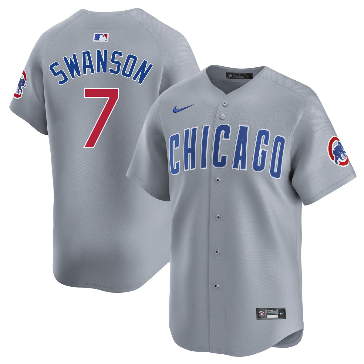 Dansby Swanson Chicago Cubs Nike Limited Grey Road Jersey product image 1, provided for visual reference and product detail