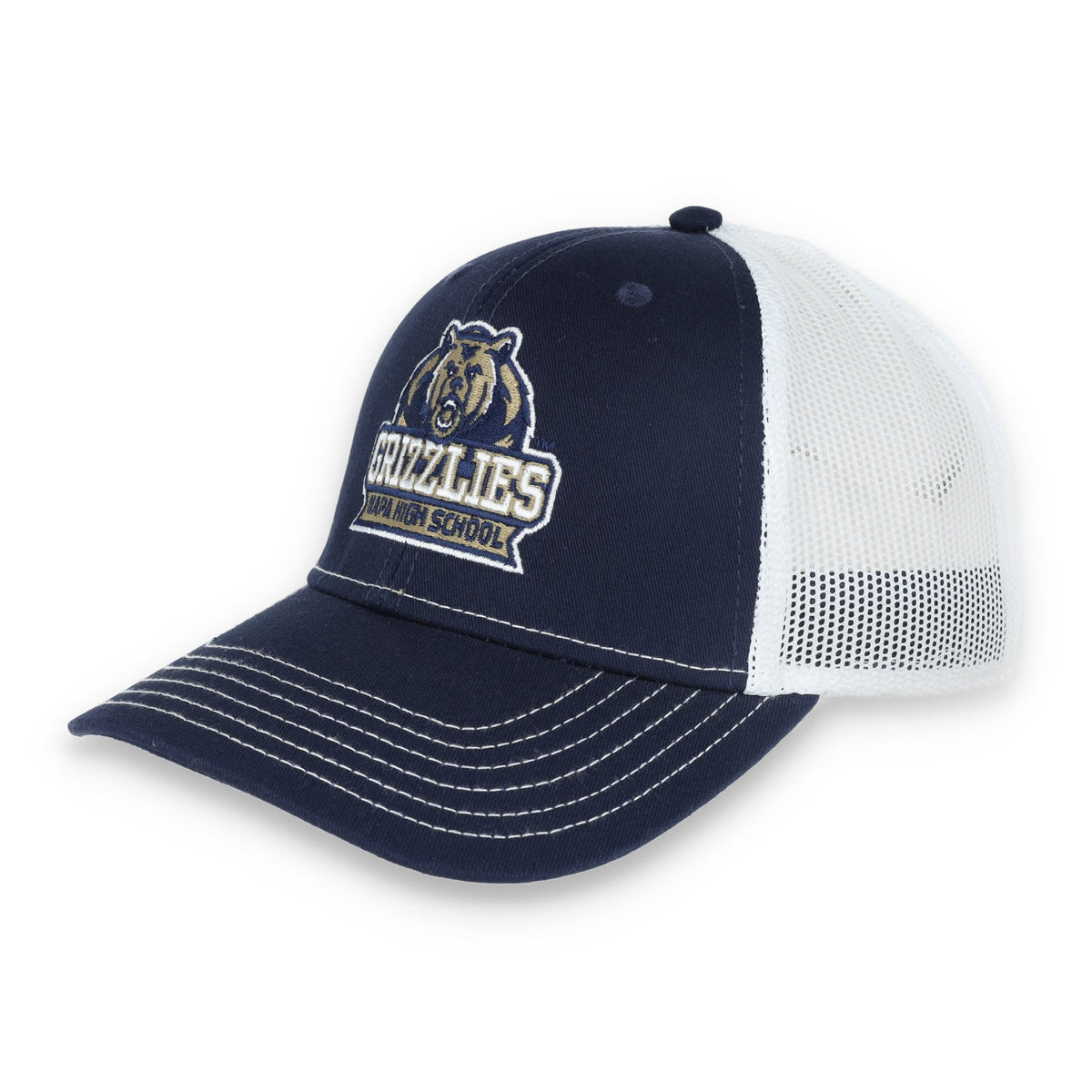 Napa High Grizzlies Flat Bill with Mesh Back Cap-Navy/White product image 1, provided for visual reference and product