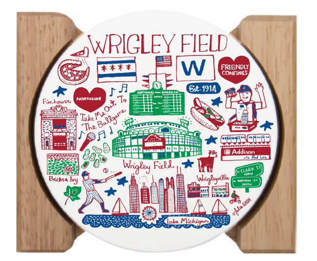 Wrigley Field Julia Gash Varsity 4 Pack Stone Coaster Set product image 1, provided for visual reference and product detail