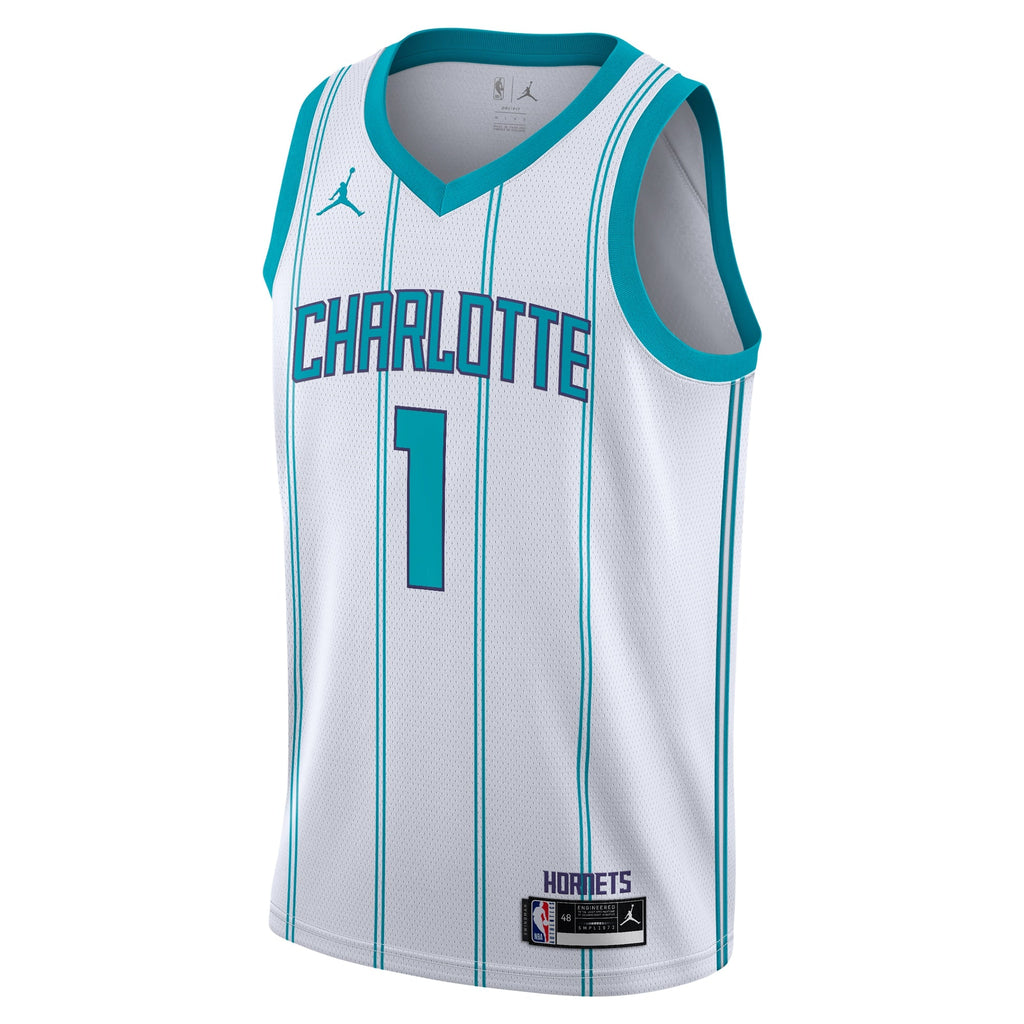 Charlotte Hornets Jordan Brand Association Edition Swingman Jersey - White - LaMelo Ball - Youth product image 3, provided