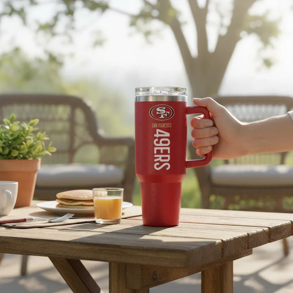 San Francisco 49ers 40 oz Stainless Steel Team Color Flip Straw Tumbler product image 6, provided for visual reference and