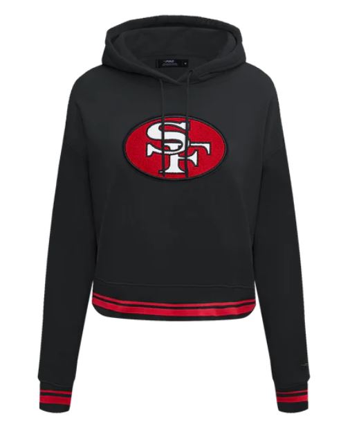 Pro Standard San Francisco 49ers Retro Classic Women Cropped Pullover Hoodie - Black product image 1, provided for visual