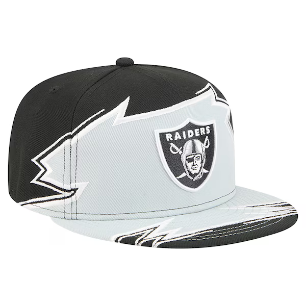 New Era Las Vegas Raiders Break 59FIFTY Fitted Hat-Black/Silver product image 1, provided for visual reference and product