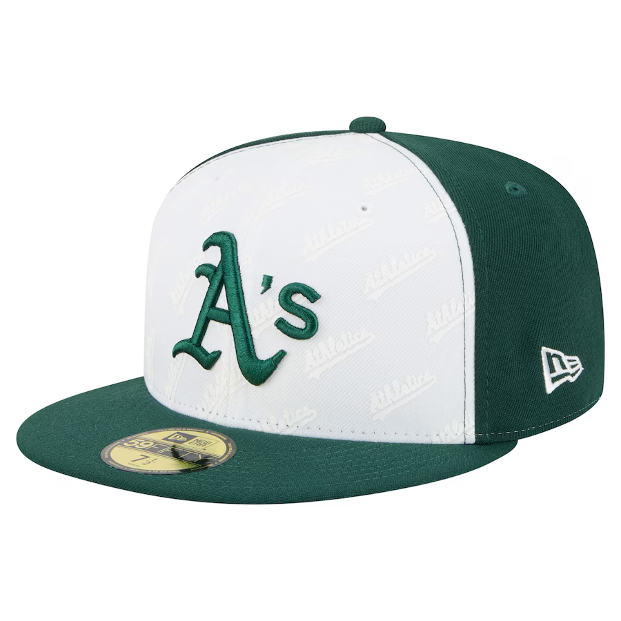 New Era Athletics Repeat 59FIFTY Fitted Hat-White/Green product image 3, provided for visual reference and product detail