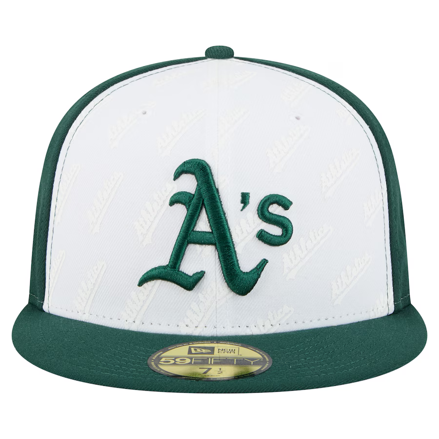 New Era Athletics Repeat 59FIFTY Fitted Hat-White/Green product image 2, provided for visual reference and product detail