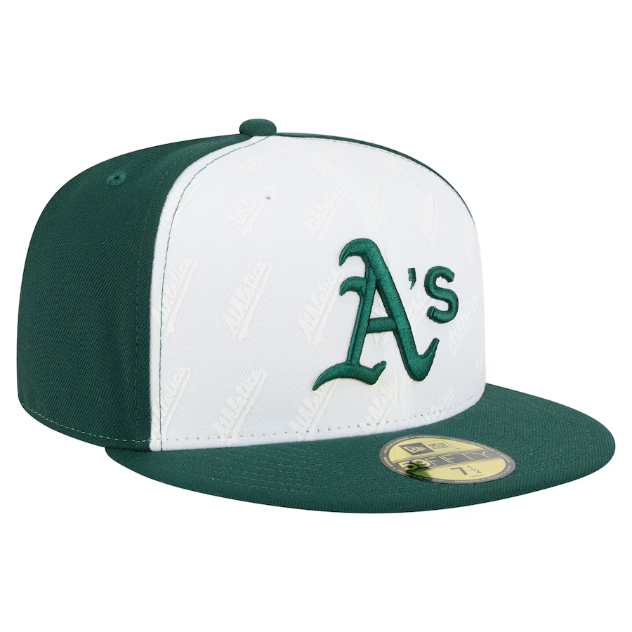 New Era Athletics Repeat 59FIFTY Fitted Hat-White/Green product image 1, provided for visual reference and product detail