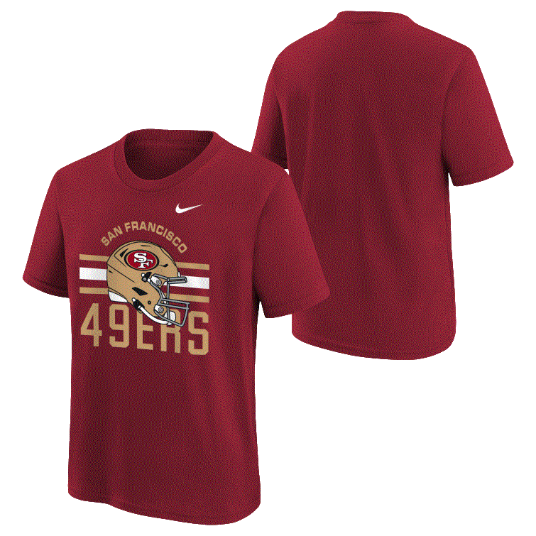 Nike San Francisco 4ers Helmet Cotton T-Shirt -Red product image 2, provided for visual reference and product detail review