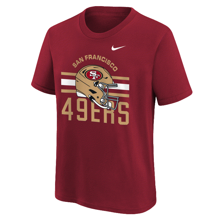 Nike San Francisco 4ers Helmet Cotton T-Shirt -Red product image 1, provided for visual reference and product detail review
