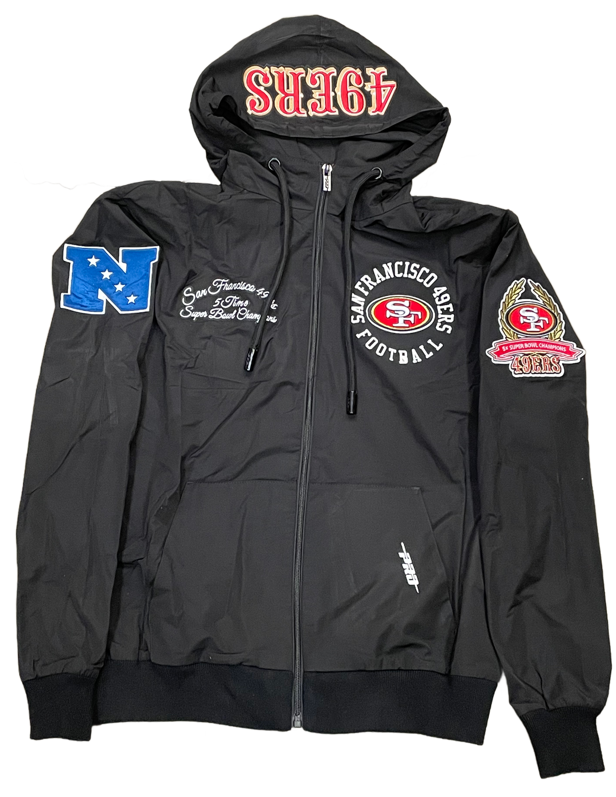 Pro Standard Men San Francisco 49ers Hybrid Woven Full-Zip Hoodie - Black product image 1, provided for visual reference and