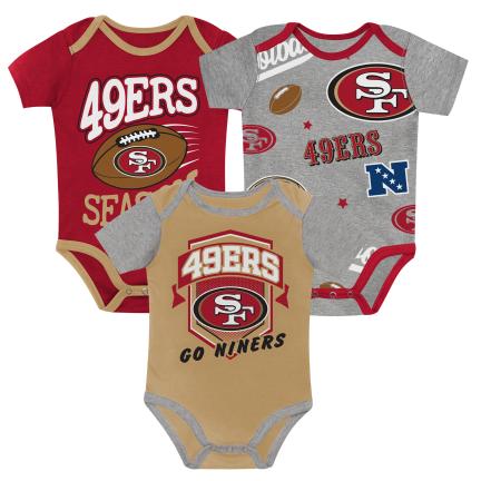 San Francisco 49ers Baby 1st ROUND PICK 3PC CREEPER SET product image 1, provided for visual reference and product detail