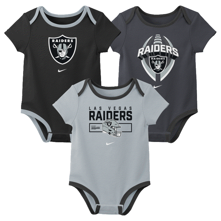 Las Vegas Raiders Baby/Infant Team 3PC Creeper Set product image 1, provided for visual reference and product detail review