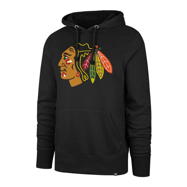 Chicago Blackhawks Men Black Primary Logo 47 Headline Hoodie product image 1, provided for visual reference and product