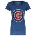 Chicago Cubs Women Heather Royal Bullseye Logo V-Neck T-Shirt product image 1, provided for visual reference and product
