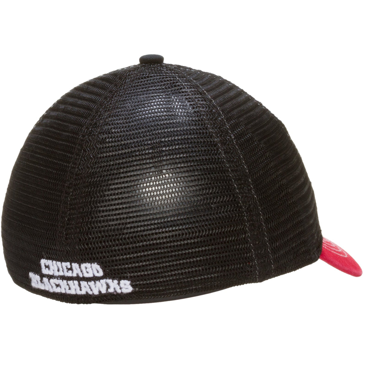 Chicago Blackhawks Red, White, and Black Mesh One-Size-Stretch Fitted Hat product image 2, provided for visual reference and