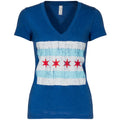 Chicago Women Royal Distressed Flag Triblend V-Neck T-Shirt product image 1, provided for visual reference and product