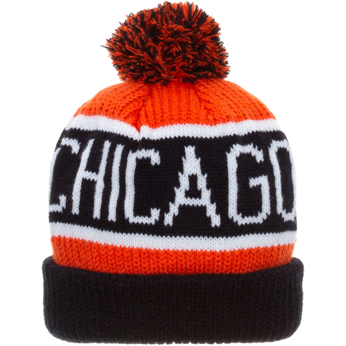 Chicago Bears Orange, Navy, and White "Chicago Bears" Wordmark Knit Pom Hat product image 2, provided for visual reference