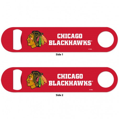 Chicago Blackhawks Metal Double Sided Bottle Opener product image 1, provided for visual reference and product detail review