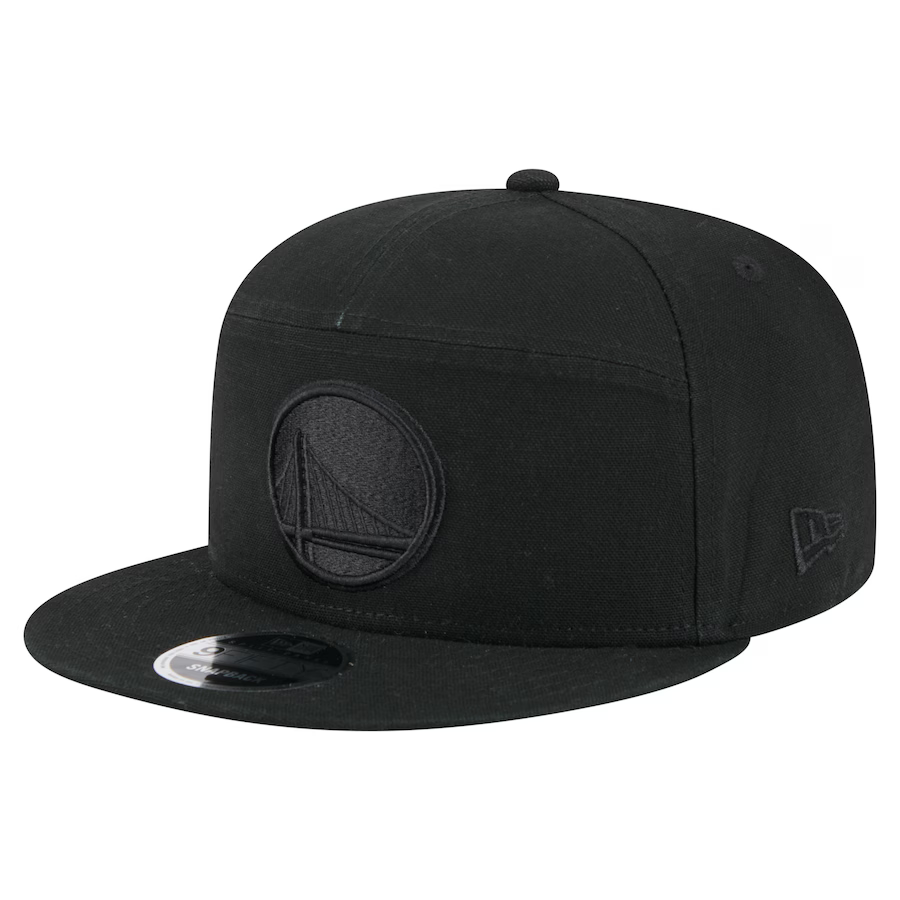 New Era Golden State Warriors Cotton Canvas 9FIFTY Split Panel Trucker Hat-Black/Black product image 1, provided for visual