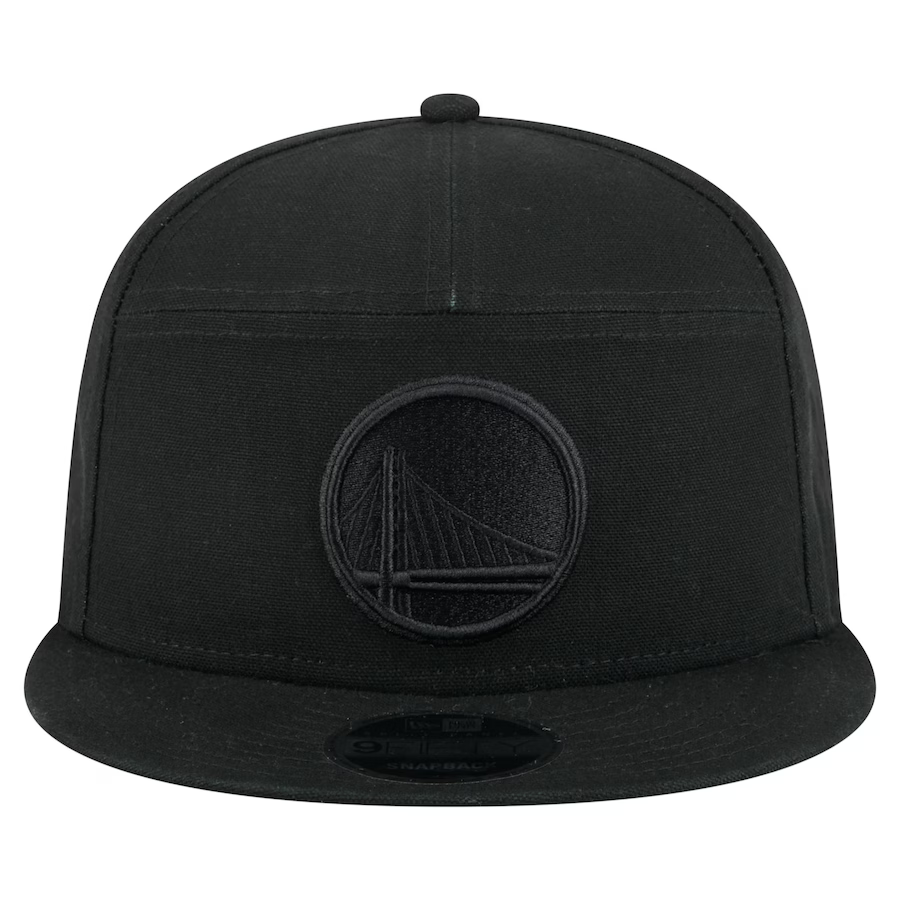 New Era Golden State Warriors Cotton Canvas 9FIFTY Split Panel Trucker Hat-Black/Black product image 2, provided for visual