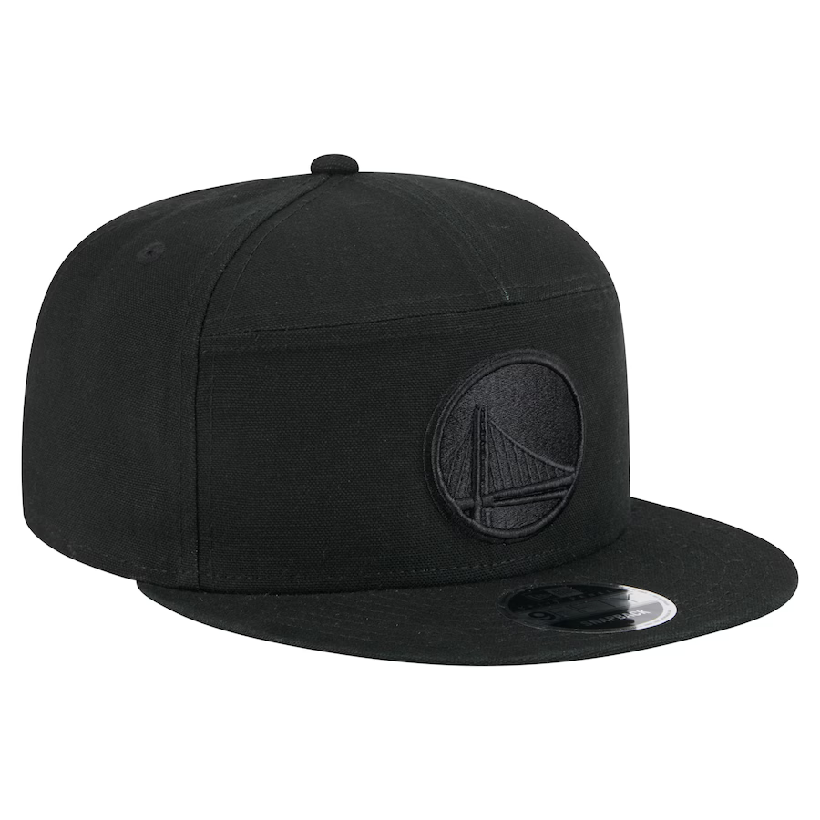 New Era Golden State Warriors Cotton Canvas 9FIFTY Split Panel Trucker Hat-Black/Black product image 3, provided for visual