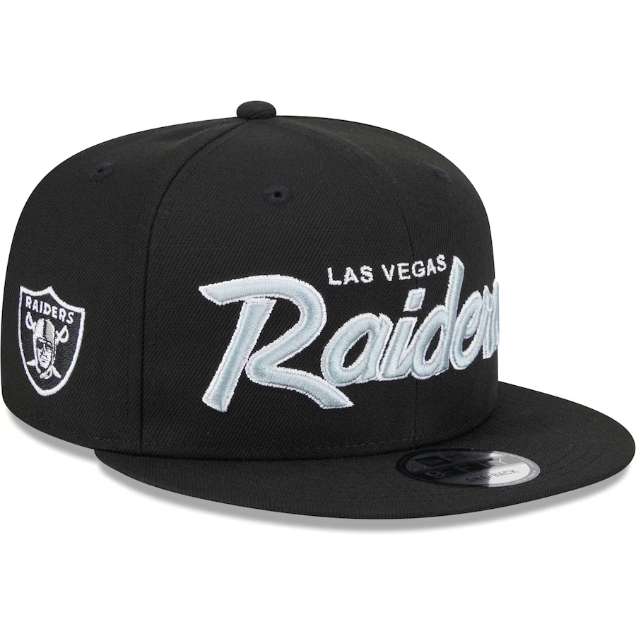 New Era Las Vegas Raiders Script 9FIFTY Snapback Hat - Black product image 1, provided for visual reference and product