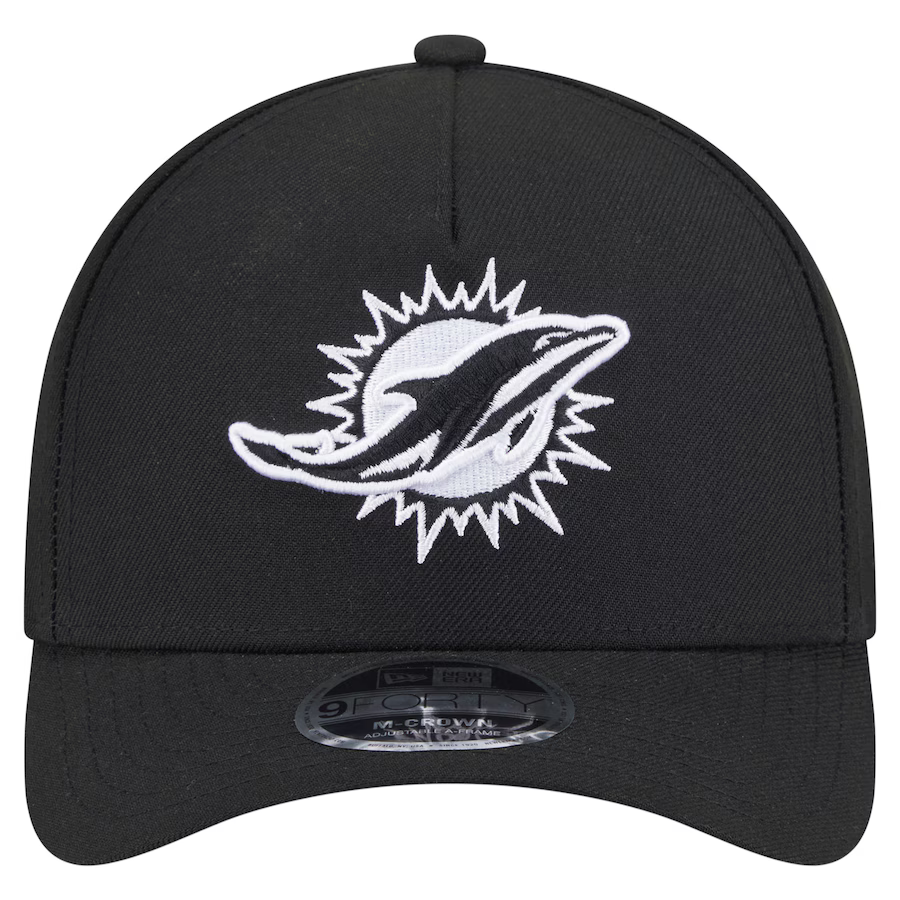 New Era Miami Dolphins M-Crown A-FRAME 9FORTY Adjustable Hat-Black/White product image 3, provided for visual reference and