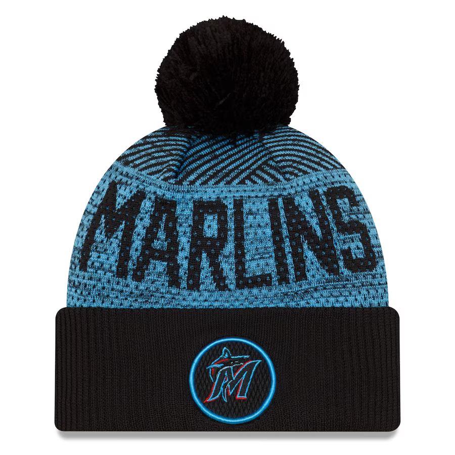 New Era Miami Marlins Authentic Collection Sport Cuffed Knit Hat with Pom-Black product image 1, provided for visual