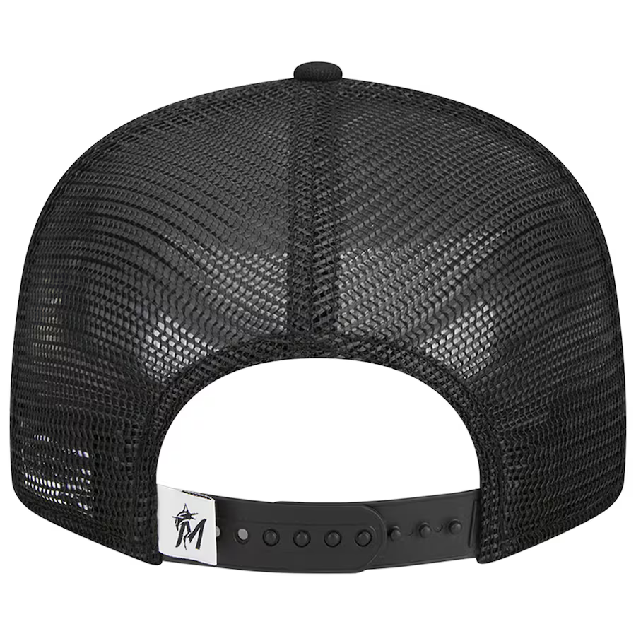 New Era Miami Marlins 9FIFTYTrucker Snapback Hat-Black/White product image 4, provided for visual reference and product