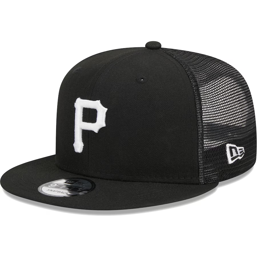 New Era Pittsburgh Pirates Trucker 9FIFTY Snapback Hat-Black/White product image 2, provided for visual reference and