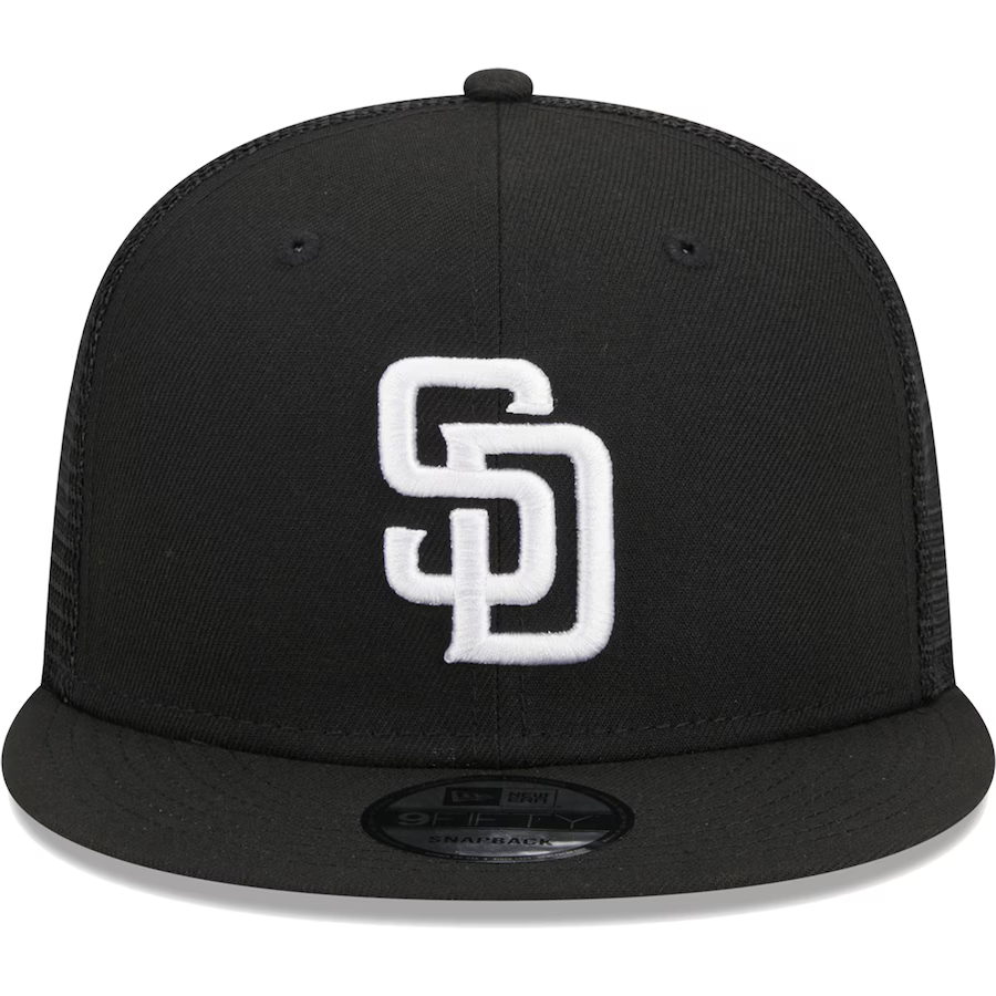 New Era San Diego Padres 9FIFTYTrucker Snapback Hat-Black/White product image 3, provided for visual reference and product