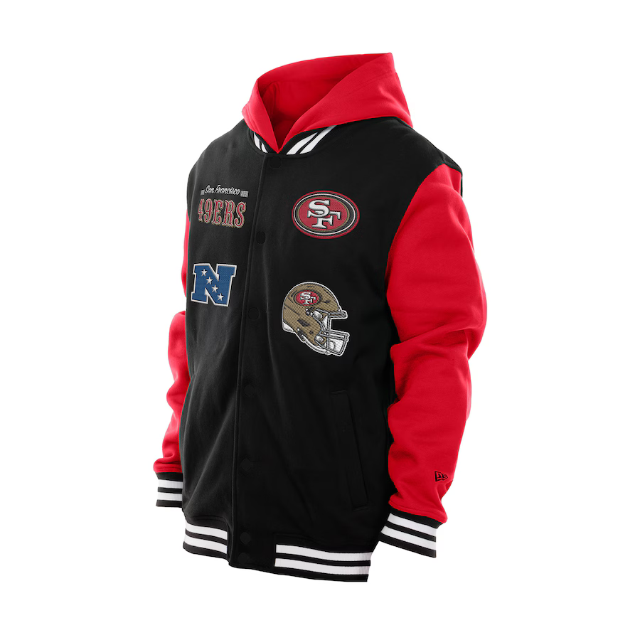 New Era San Francisco 49ers Black Full-Snap Fleece Hoodie Jacket product image 1, provided for visual reference and product