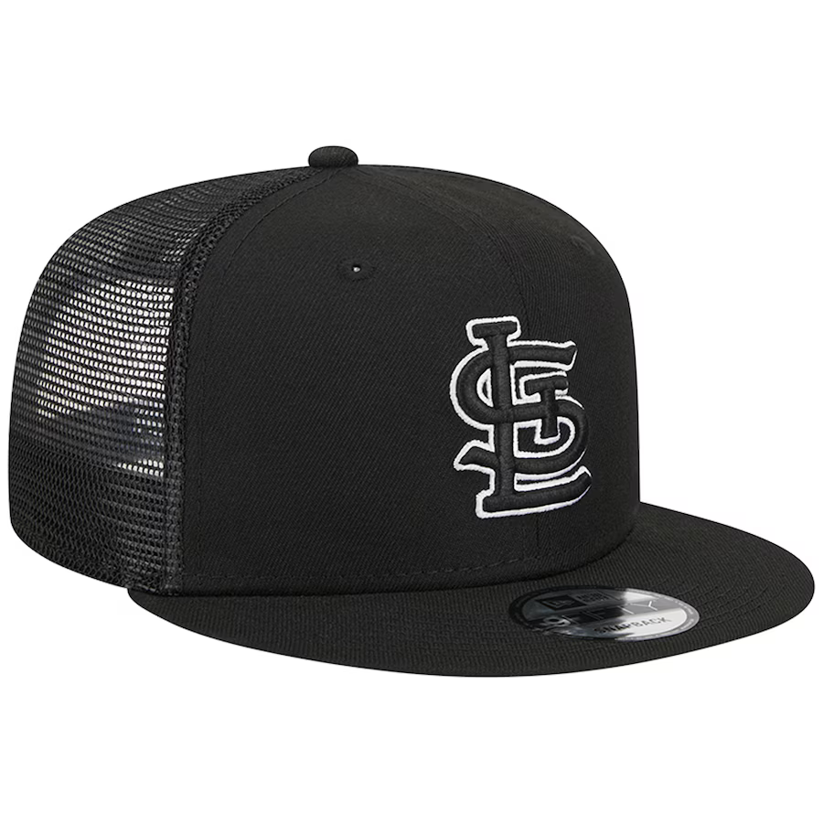 New Era St. Louis Cardinals Trucker 9FIFTY Snapback Hat-Black/White product image 3, provided for visual reference and