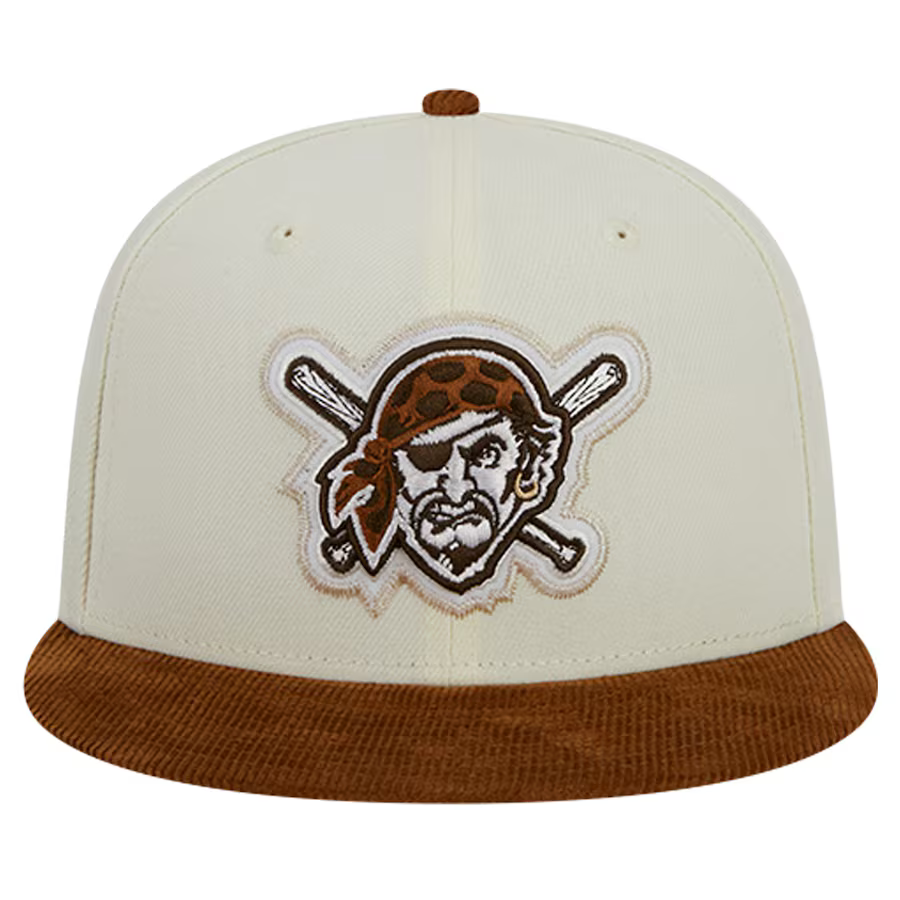 New Era Pittsburgh Pirates 2-Tone Corduroy Visor 59FIFTY Fitted Hat-Cream/Brown product image 3, provided for visual