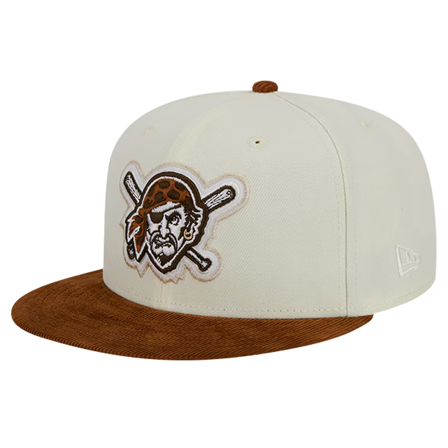 New Era Pittsburgh Pirates 2-Tone Corduroy Visor 59FIFTY Fitted Hat-Cream/Brown product image 2, provided for visual